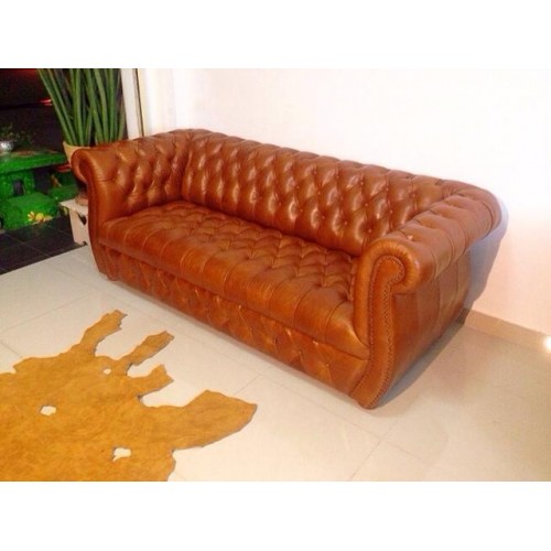 โซฟาหนังวัว อิตาลี รุ่น Jamaica 3 ที่นั่ง Oil Chestnut Leather Sofa By PMEAW
